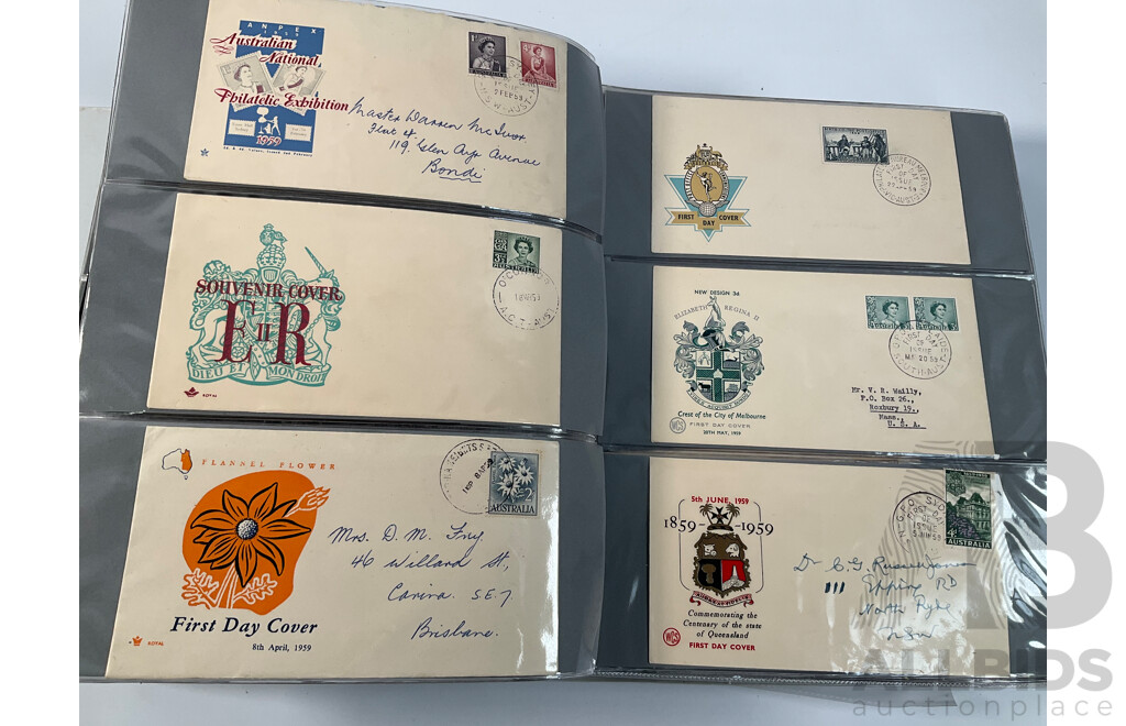 Album of Australian First Day Covers Spanning 1940's to 1971 Including Federation Jubilee, 1954 Royal Visit, 1956 Melbourne Olympics, First Decimal Currency Stamp, Last Day Cover Carried by Sydney Tram and Much More