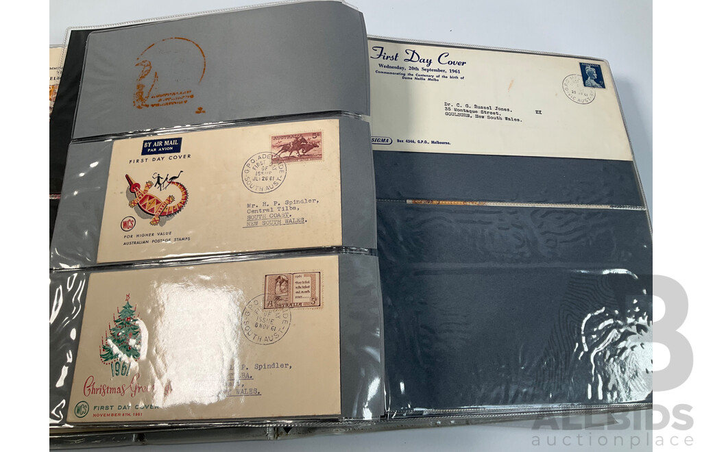Album of Australian First Day Covers Spanning 1940's to 1971 Including Federation Jubilee, 1954 Royal Visit, 1956 Melbourne Olympics, First Decimal Currency Stamp, Last Day Cover Carried by Sydney Tram and Much More