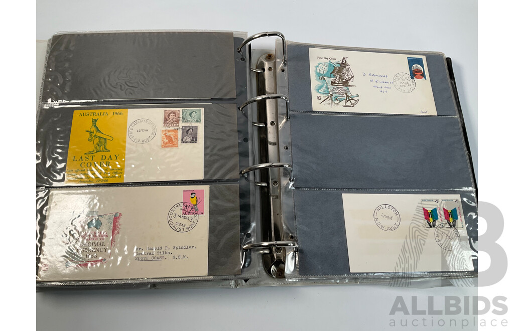 Album of Australian First Day Covers Spanning 1940's to 1971 Including Federation Jubilee, 1954 Royal Visit, 1956 Melbourne Olympics, First Decimal Currency Stamp, Last Day Cover Carried by Sydney Tram and Much More