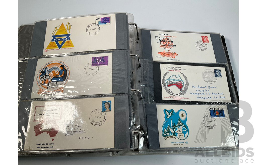 Album of Australian First Day Covers Spanning 1940's to 1971 Including Federation Jubilee, 1954 Royal Visit, 1956 Melbourne Olympics, First Decimal Currency Stamp, Last Day Cover Carried by Sydney Tram and Much More