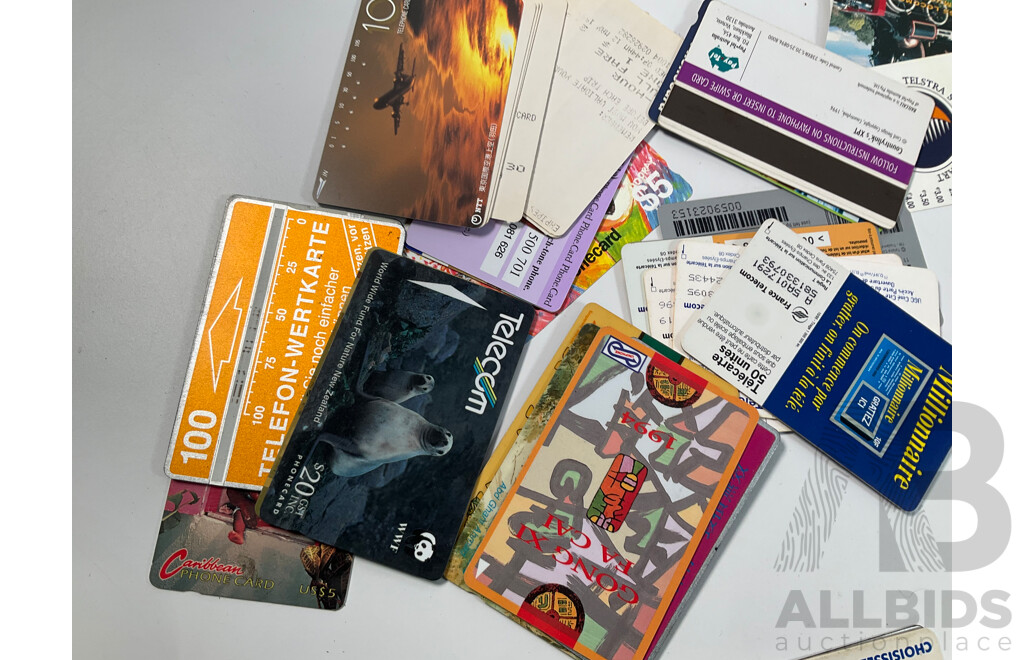 Collection of International Phonecards Including Australian Telecom, Paytel, Denmark, New Zealand, United Kingdom, Korea, Japan, Singapore, Ireland, France