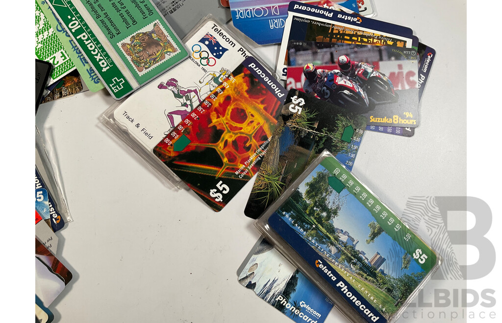 Collection of International Phonecards Including Australian Telecom, Paytel, Denmark, New Zealand, United Kingdom, Korea, Japan, Singapore, Ireland, France
