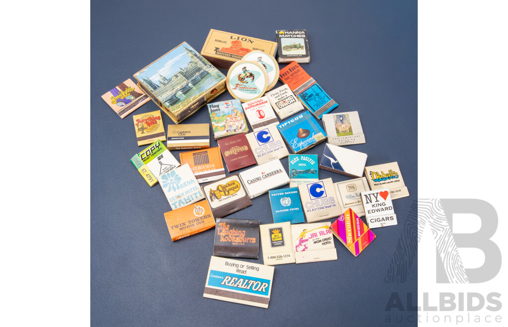 Good Collection of Vintage Match Books and Boxes Including Parliamentary Box Signed by Bob Hawke, Camel, Winston, BP/Alan Moffat, Mobilgas, Qantas, Local Canberra Businesses and More