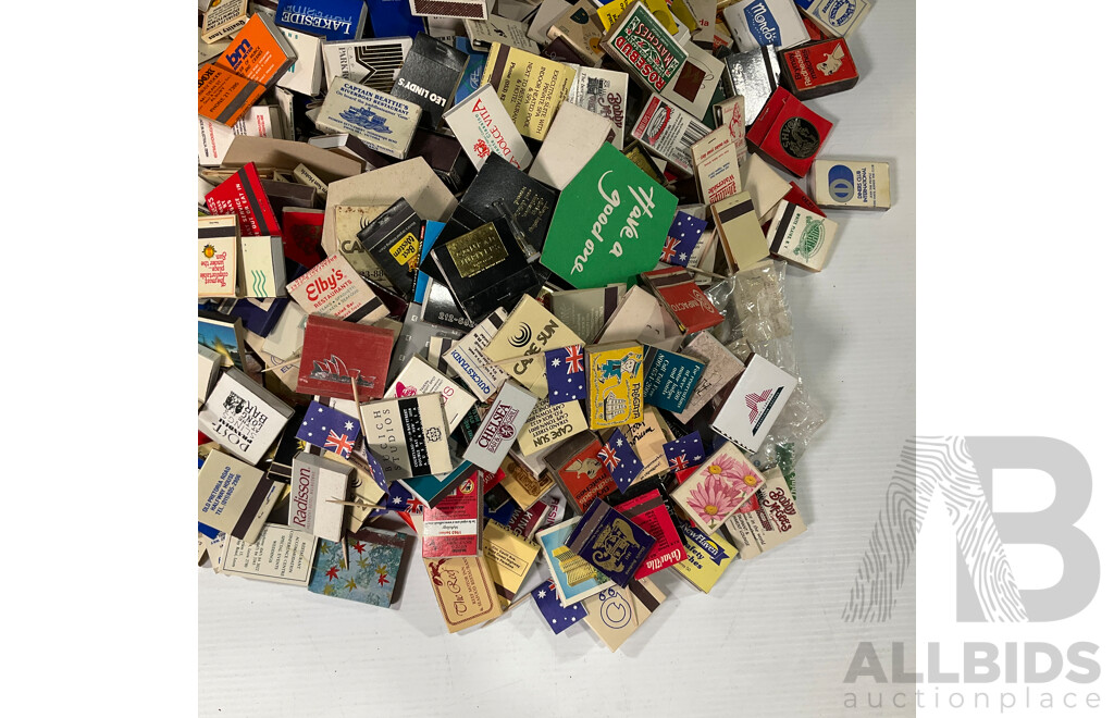Collection of International Vintage Match Books and Boxes Including Australia, USA, Europe and More - Approximately 3.9 Kilograms Including Storage Box