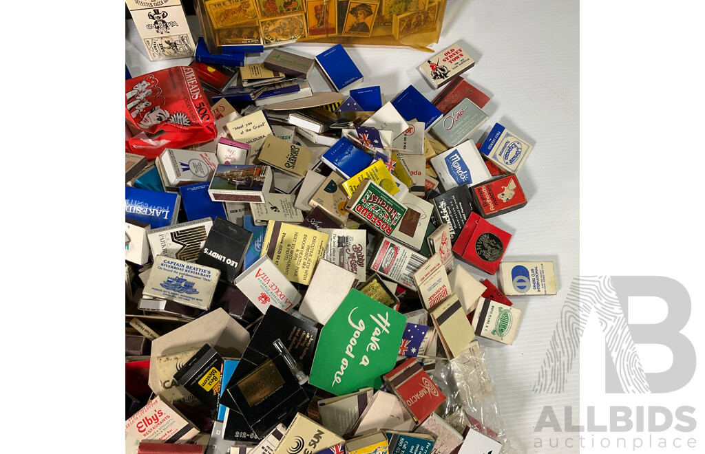 Collection of International Vintage Match Books and Boxes Including Australia, USA, Europe and More - Approximately 3.9 Kilograms Including Storage Box
