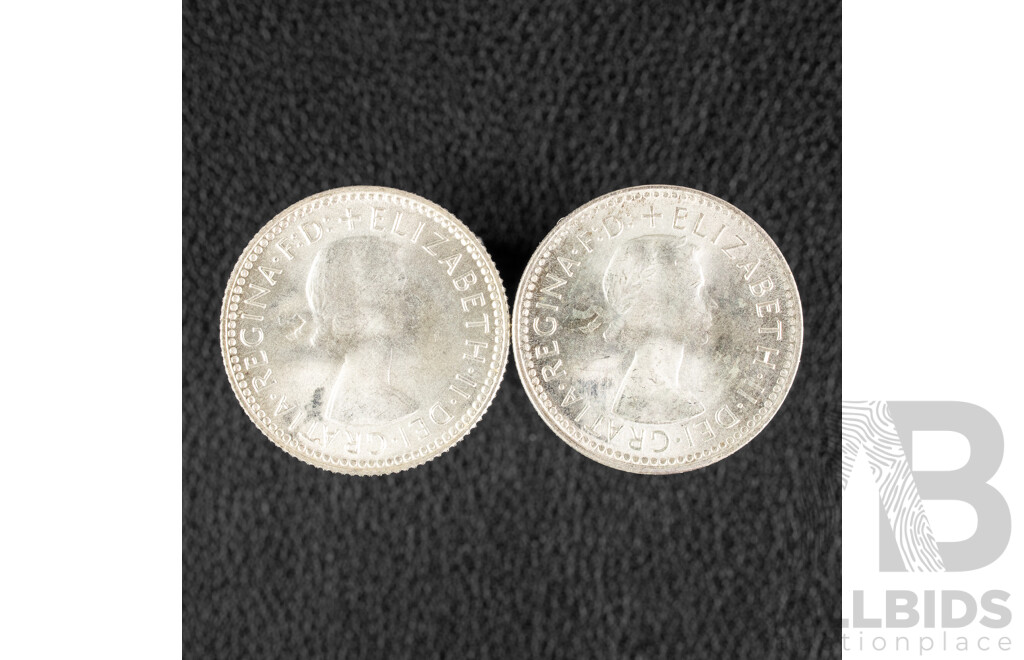 Australian UNC 1962 and 1963 Silver Sixpence .500