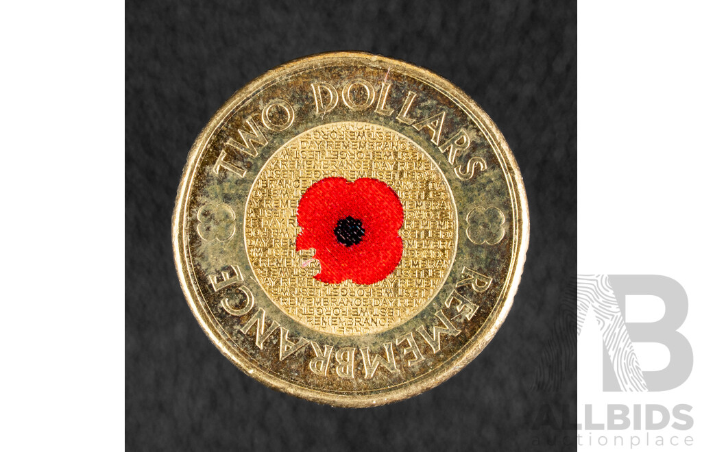 Australian 2012 Two Dollar Coin, Remembrance 'Red Poppy'