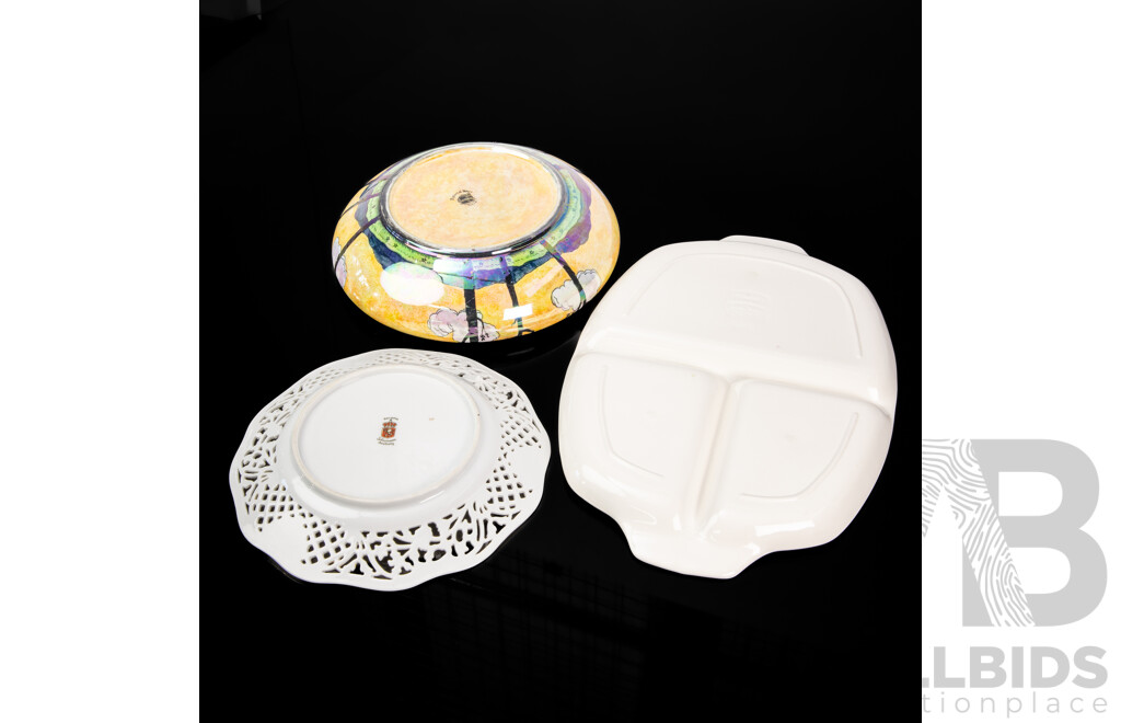 Vintage Grimwades Byzanta Lustre Ware Bowl, Bavaria Schumann Arzberg Lattice Plate, Stylecraft Bone China Midwinter Serving Plate