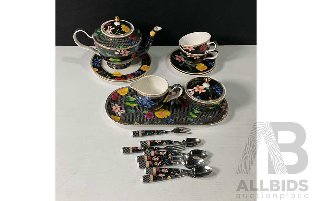 Maxwell Williams Teas & C's Contessa Porcelain Tea Set with Matching Cutlery