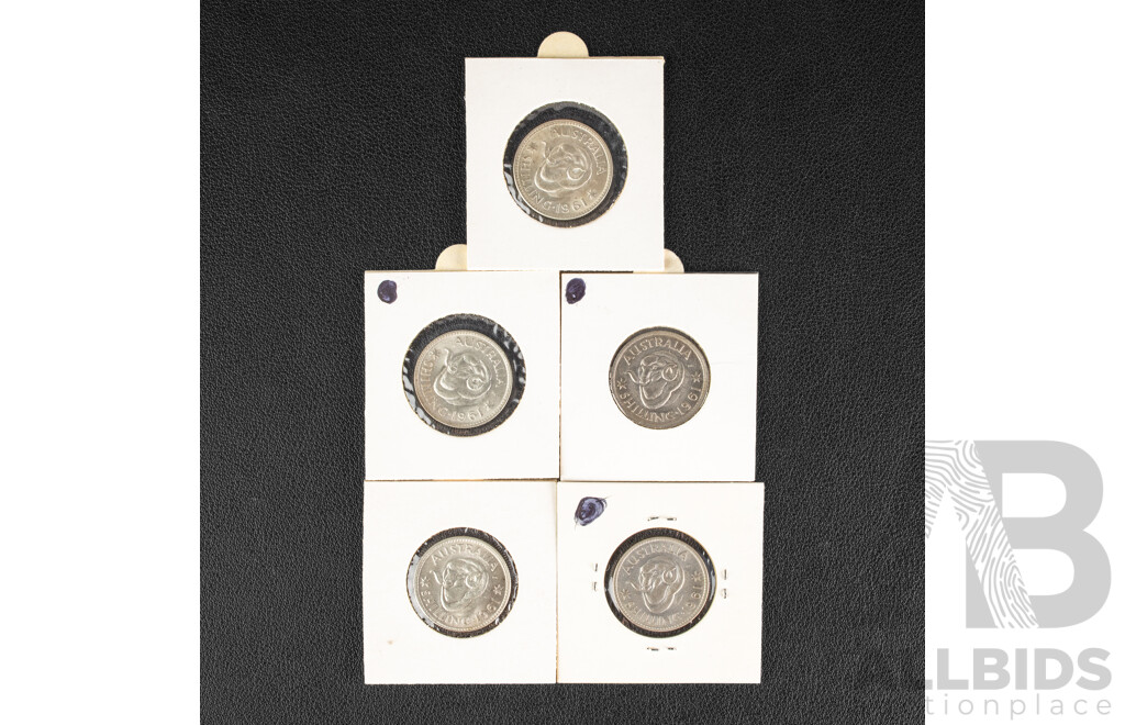 Five Australian 1961 Silver Shillings .500