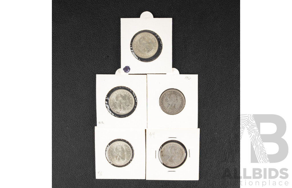 Five Australian 1961 Silver Shillings .500