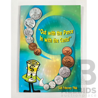 Australian ''Out with the Pence in with the Cents'' Twelve Coin Commemorative Folder Including 1966 Round Silver Fifty Cent Coin