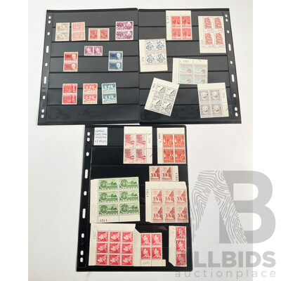 Collection of Vintage Denmark Mint Plate Block Stamps