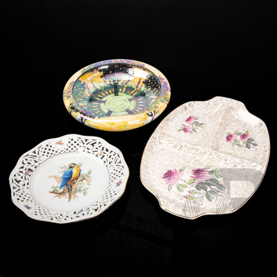 Vintage Grimwades Byzanta Lustre Ware Bowl, Bavaria Schumann Arzberg Lattice Plate, Stylecraft Bone China Midwinter Serving Plate