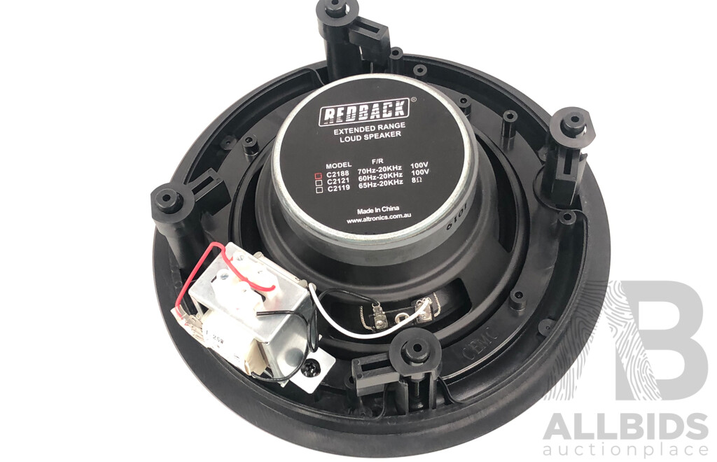 Redback C2188 65mm (6.5?) 15W 100V Coaxial 2 Way Fastfix Ceiling Speakers - Lot of Two - New
