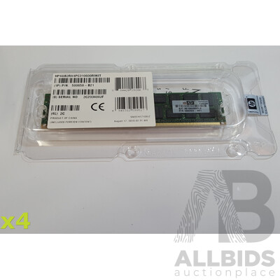 HP (HP4GB2RX4PC310600R9KIT) 4GB 2Rx4 DDR3 PC3-10600 1333Mhz REG ECC Server RAM - Lot of Four