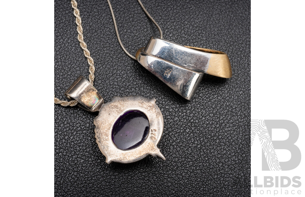 925 Sterling Silver Necklace & Pendants with Amethyst - Lot of 2
