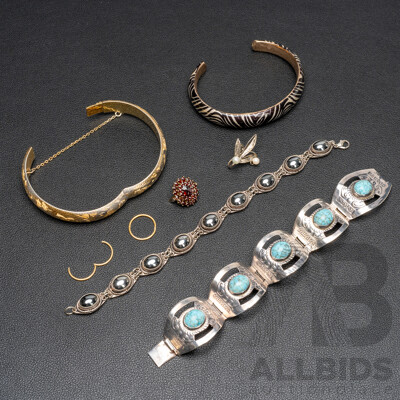 Collection of 925 Sterling Silver Bracelets, Bangles,Earrings & Garnets - Lot of 7