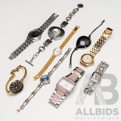Collection of Ladies' Watches. Seiko, Ripcurl, Michael Kors, Swatch, Bulova, Gucci, Calvin Klein, DKNY, Anne Klein - Lot of 9