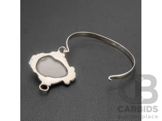 Sterling Silver Cuff Bangle with Cameo & Tourmaline, 65mm, as New, 21.09gms
