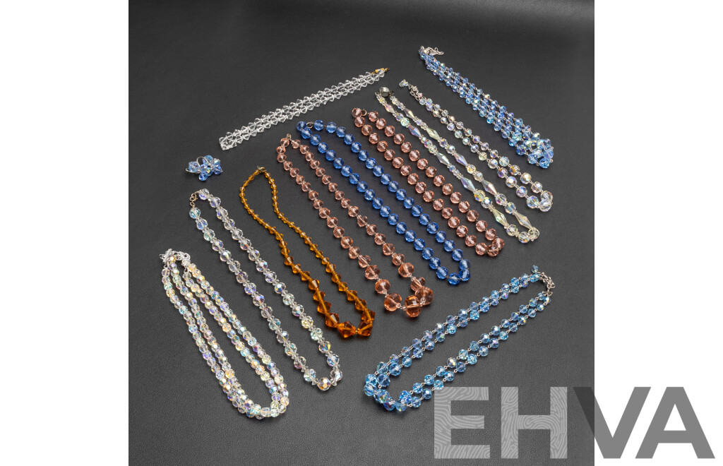Vintage Aurora Borealis and Other Crystal Beaded Necklaces, (11) 40-48cm