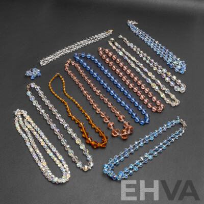 Vintage Aurora Borealis and Other Crystal Beaded Necklaces, (11) 40-48cm