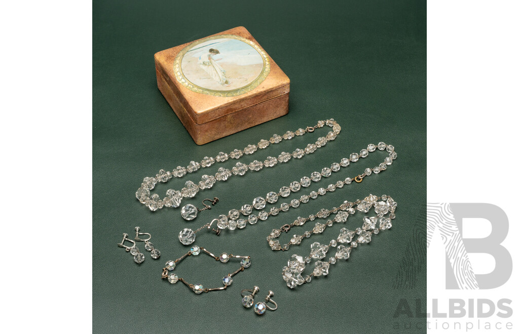 Vintage Collection of Austrian Beaded (3) Necklaces, Bracelet & Earrings, Sterling