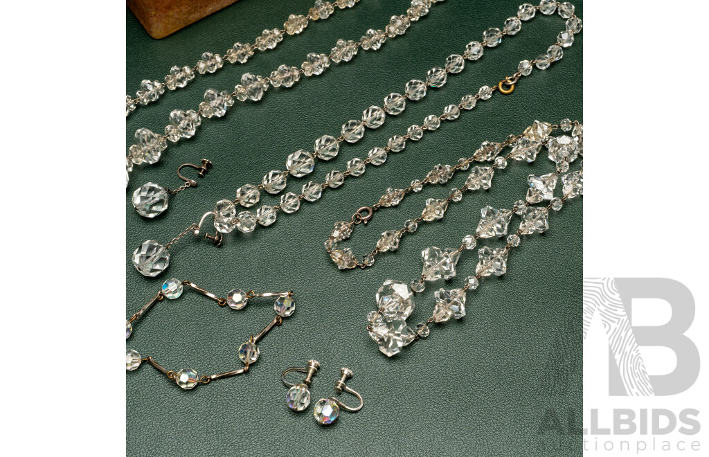 Vintage Collection of Austrian Beaded (3) Necklaces, Bracelet & Earrings, Sterling