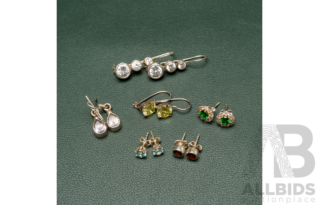 Sterling Silver (6) Pairs of Gemstone Earrings, 18.41 Grams
