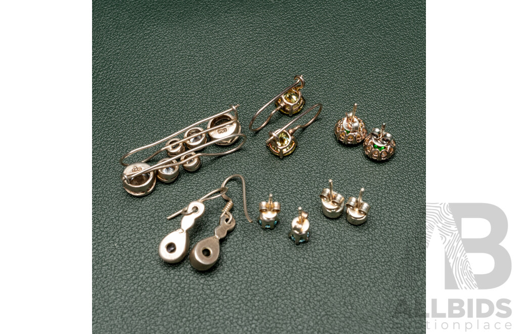 Sterling Silver (6) Pairs of Gemstone Earrings, 18.41 Grams