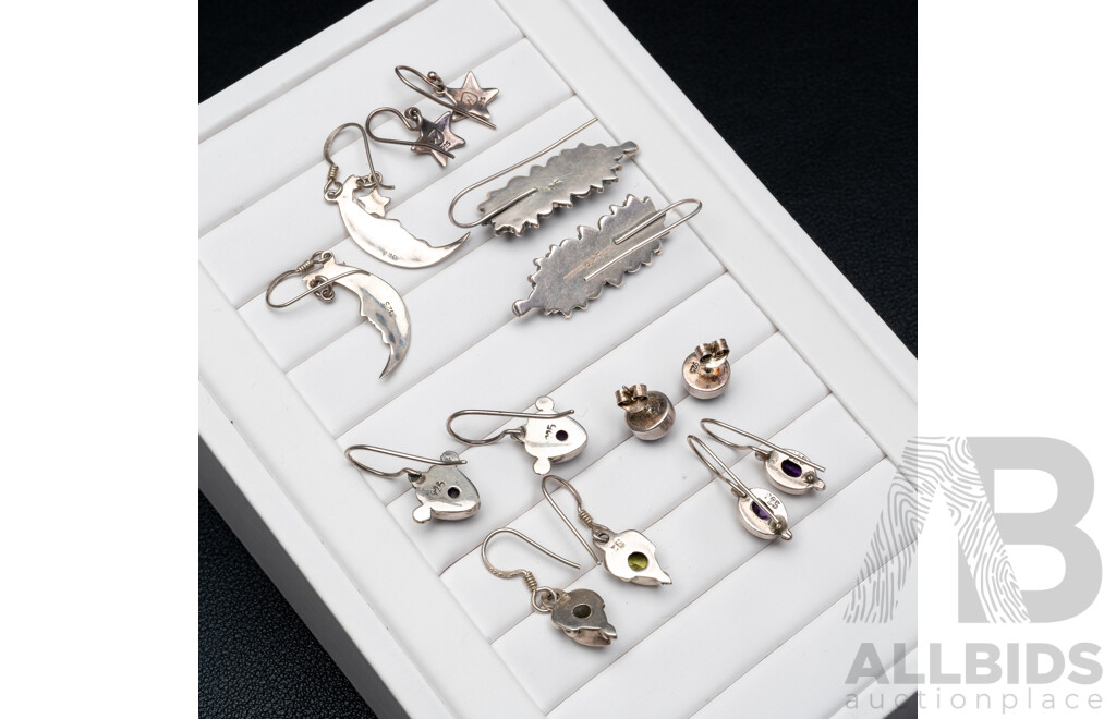 Collection of (7) Pairs of Gemstone Drop and Stud Earrings, 23.23 Grams