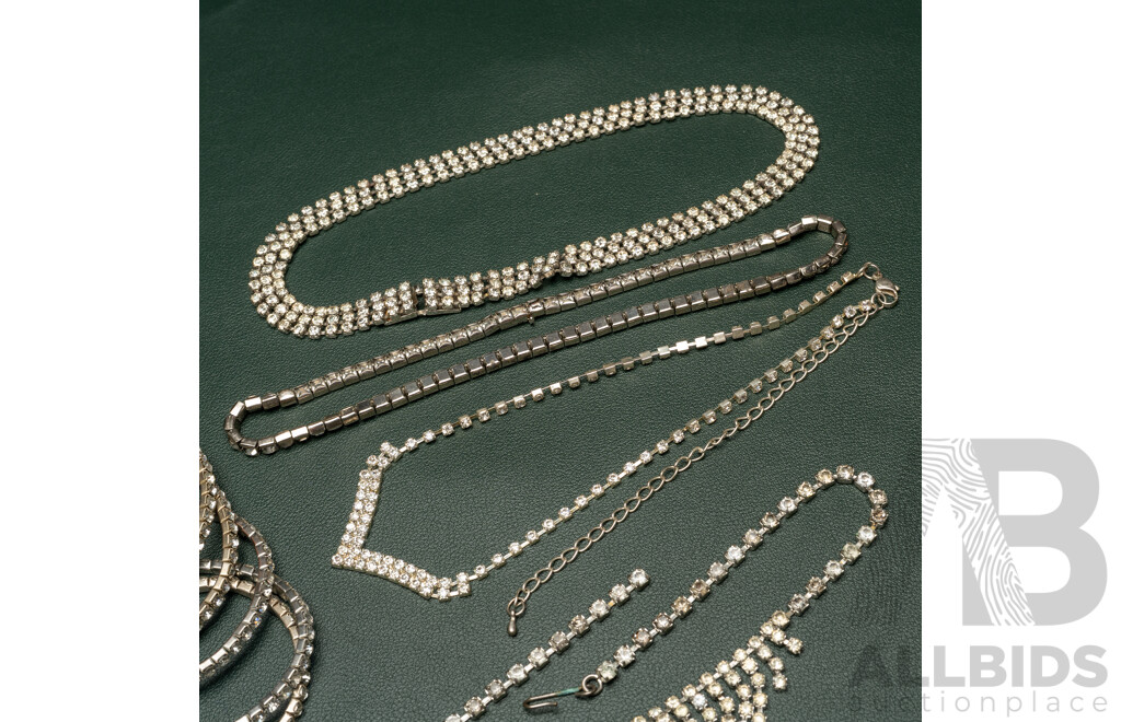 Vintage (4) Diamonte Paste Stone Necklaces & (5) Diamonte Paste Stone Bracelets
