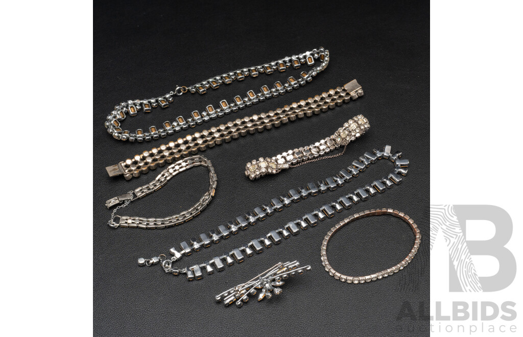 Vintage (2) Diamonté Paste Stone Necklaces & (3) Diamonté Paste Stone Bracelet & brooch