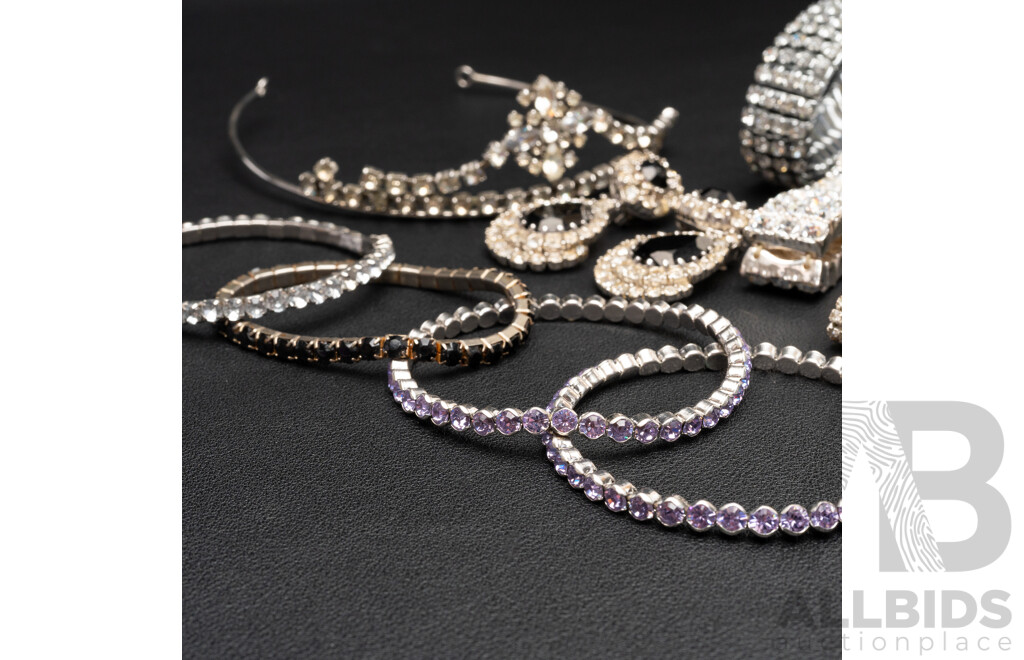 Vintage Diamonté Paste Stone Tiara, Necklaces & (7) Diamonté Paste Stone stretch Bracelets & black diamonte clip on earrings