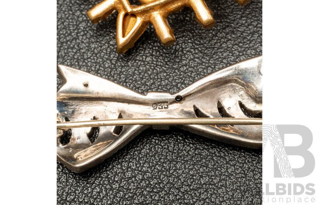 Collection of (7) Diamonté Paste Stone Brooches Including (935) Silver Bow Brooch