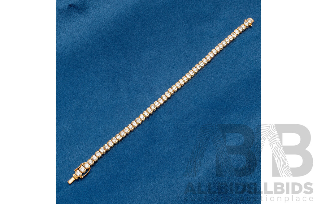 925 Sterling Silver Gold Plated Tennis Bracelet With Cubic Zirconias. Length - 19.5cms