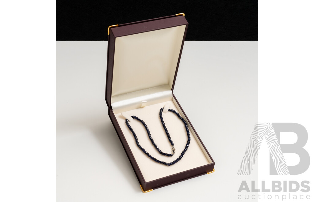 Natural Blue Sapphire Faceted Beaded Necklace, 45cms, Silver Clasp