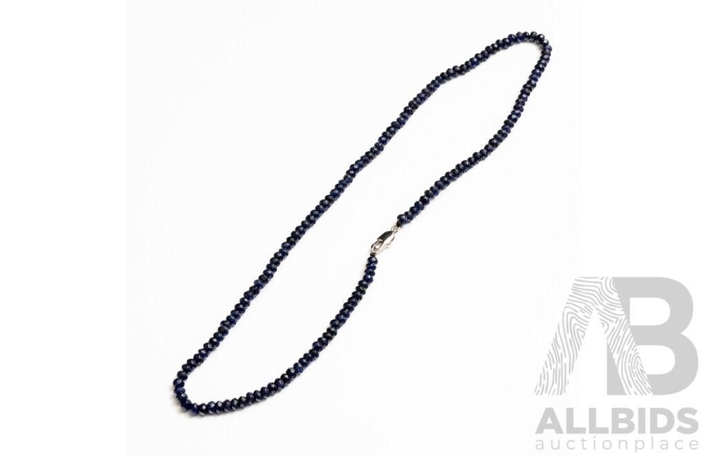 Natural Blue Sapphire Faceted Beaded Necklace, 45cms, Silver Clasp