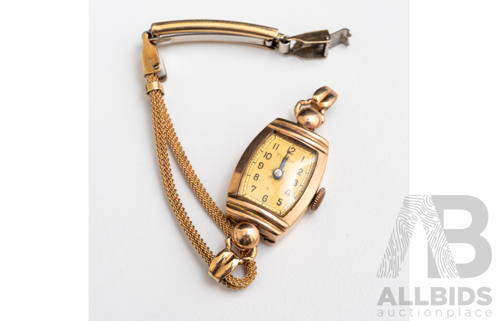 Timor 9ct Petite Vintage Ladies Watch, 15mm, with Gold Tone Bracelet Band, Working
