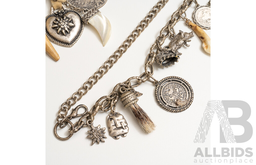 Collection of (4) Ornate Bag Charms with Antlers & Hog Bristle Charms