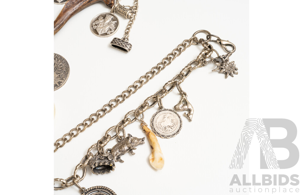 Collection of (4) Ornate Bag Charms with Antlers & Hog Bristle Charms