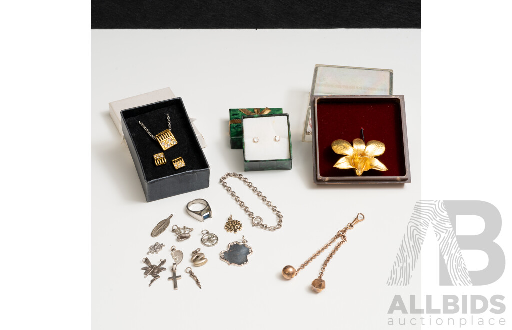 Collection of Vintage Jewellery Including Rolled Gold Fob Chain with Ball Charms