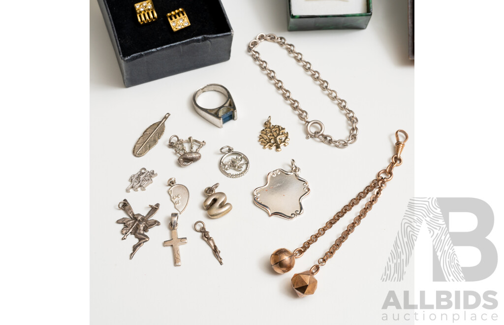 Collection of Vintage Jewellery Including Rolled Gold Fob Chain with Ball Charms