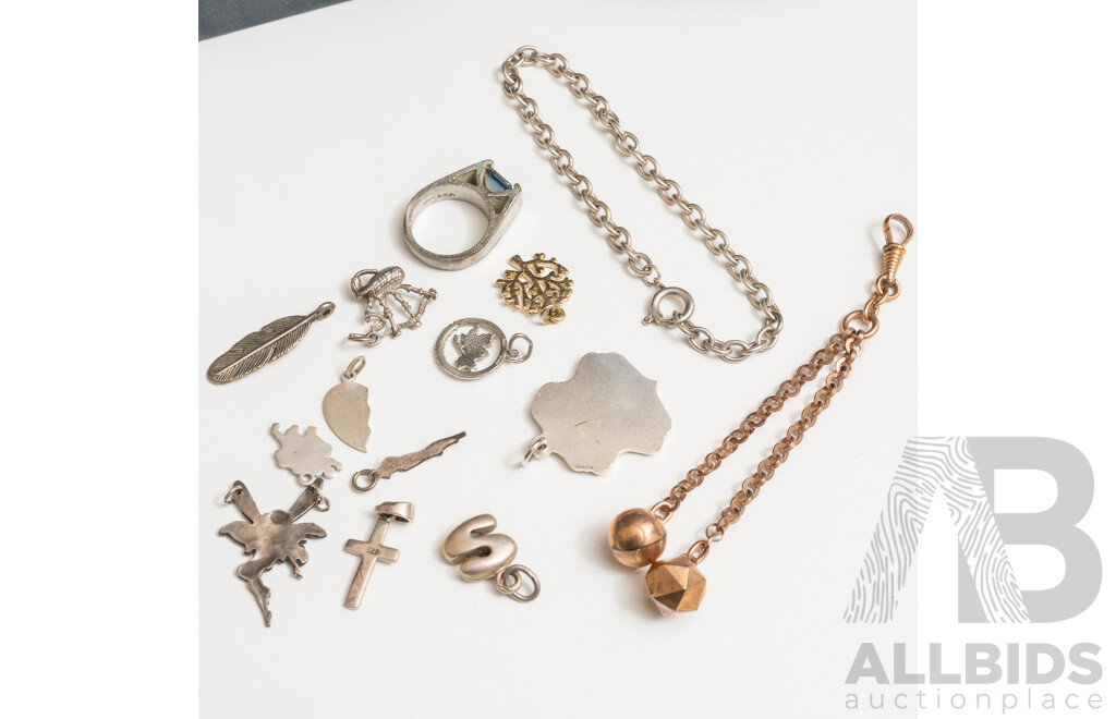 Collection of Vintage Jewellery Including Rolled Gold Fob Chain with Ball Charms