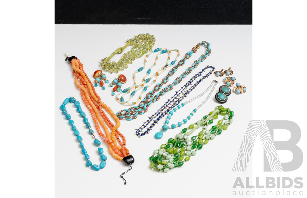 Vintage Beaded Jewellery Collection in Turquoise, Coral & Green Colours
