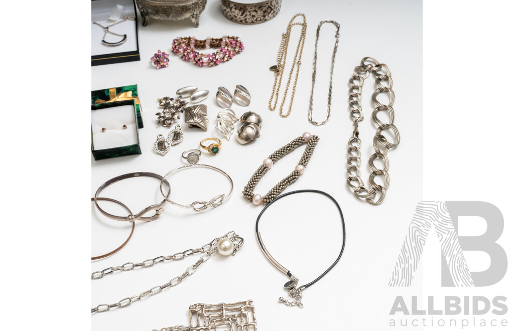 Silver Tone Vintage Jewellery Collection in Large Mirrored Trinket Box