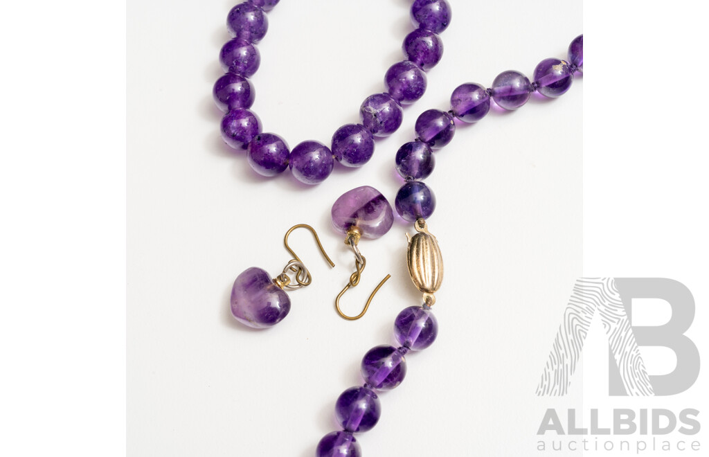 Vintage Amethyst Beaded Necklace, Bracelet and Drop Earrings