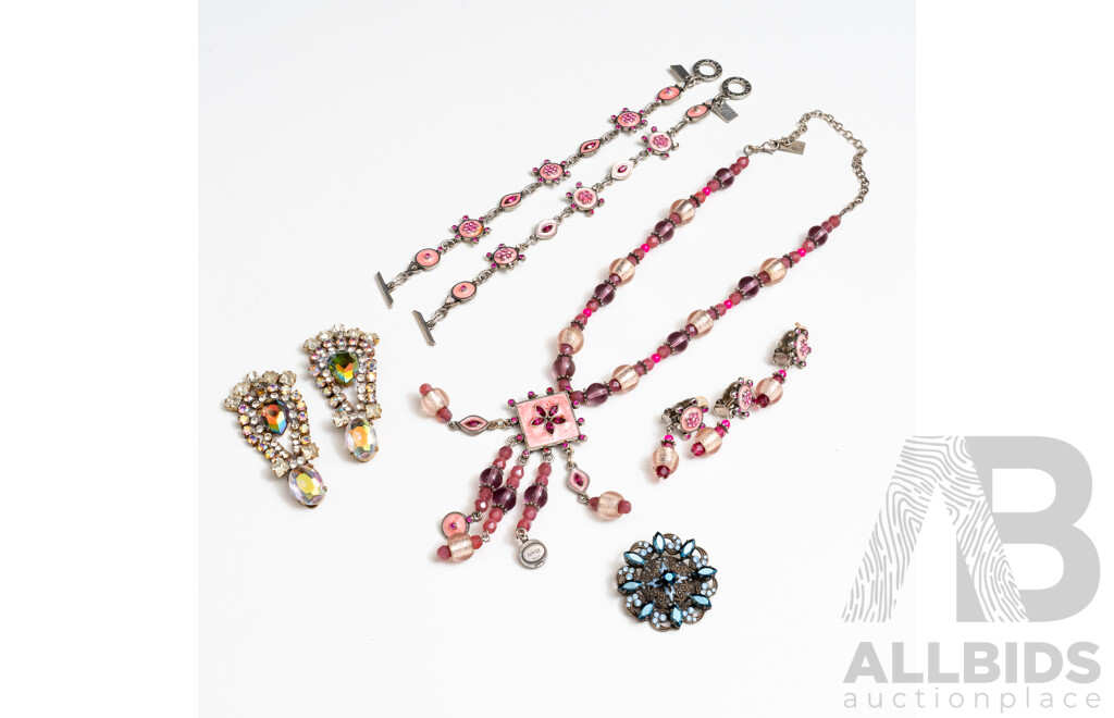 Remy Dis Paris Enamel Finished Jewellery Set, Zazou Paris Brooch & Bijoux Earrings