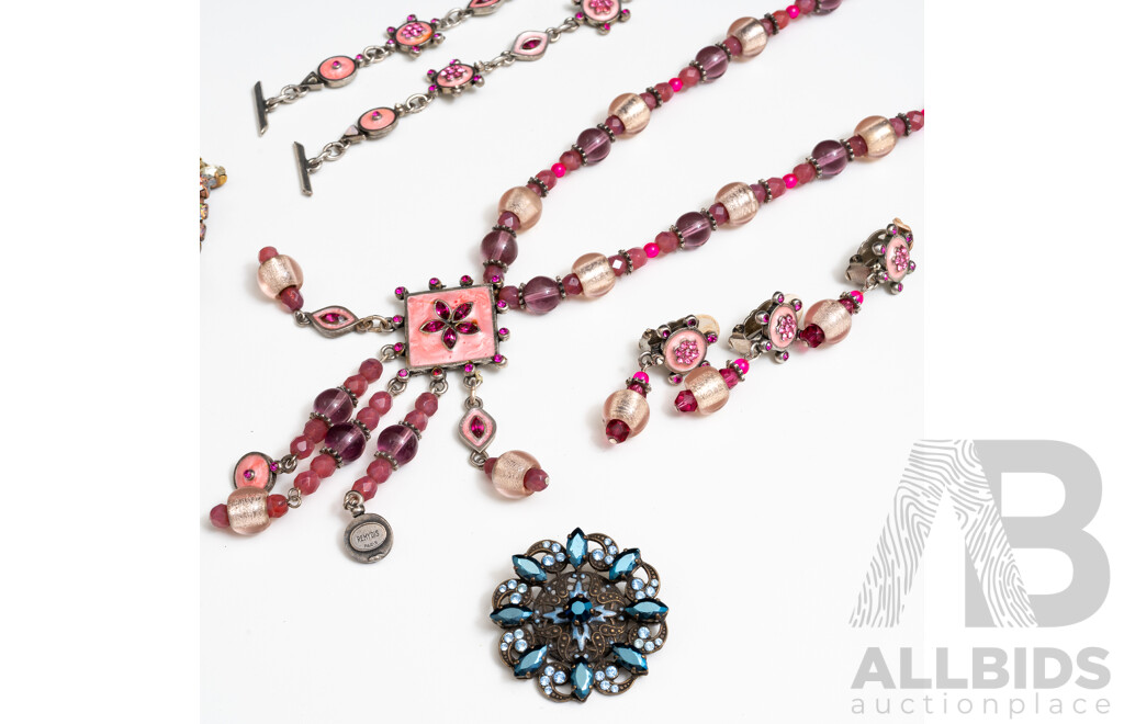 Remy Dis Paris Enamel Finished Jewellery Set, Zazou Paris Brooch & Bijoux Earrings