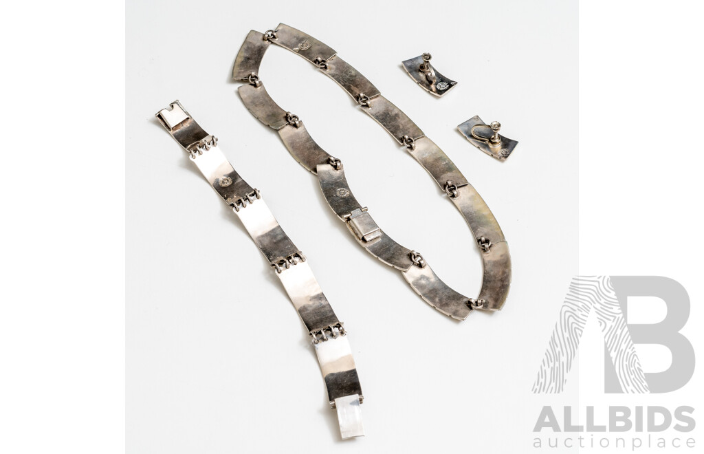 Vintage Mexican Taxco, Sterling Silver Artisan Collar, Bracelet and Earring Set - 96.06gms